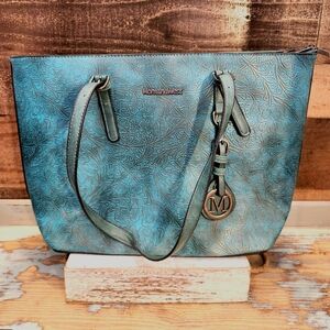 Montana West Blue Embossed Tote Bag
